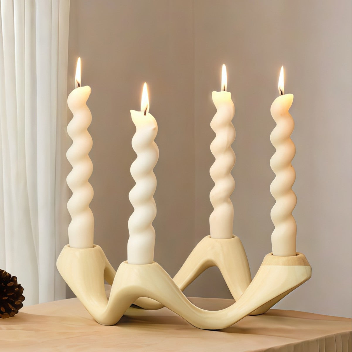 Wave Design 4-Hole Ceramic Candelabra – Gold/Silver Taper Candle Holder for Home & Event Decor