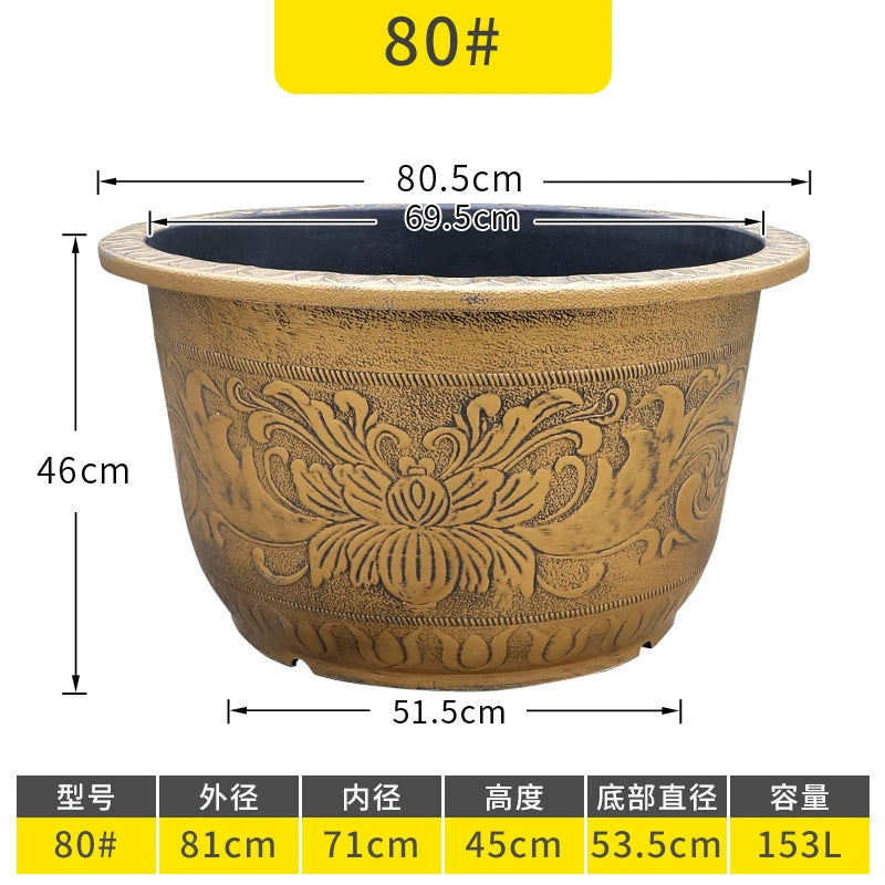Vintage Resin Flower Pot with Historical Craftsmanship, Outer Diameter 29.5-149cm & Inner Diameter 25-130cm, Retro Planter for Indoor/Outdoor Garden Decoration