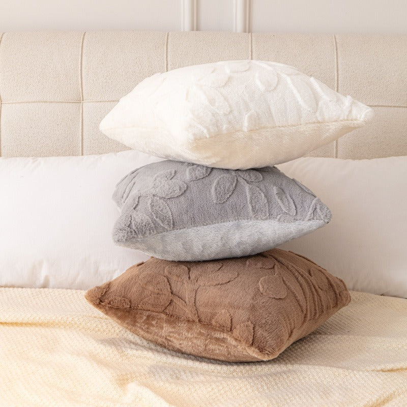 Plush Leaf and Diamond Pillow Cover, 45 x 45 cm Textured Cushion Case in Warm Colors for Cozy Sofas and Bedrooms