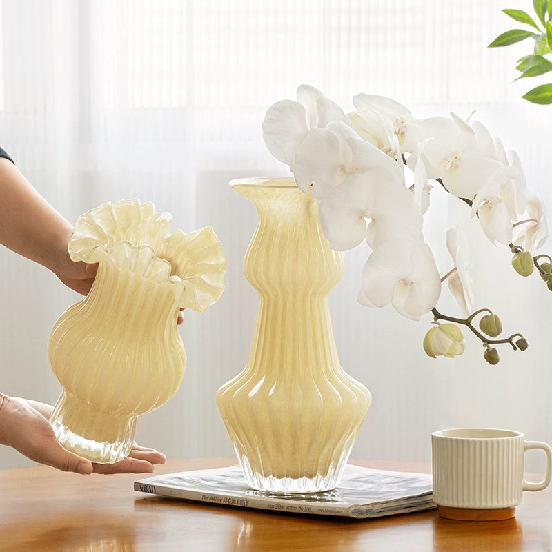 Shiyuan Amber Fish Tail Vase French Light Luxury Niche Living Room Luxury Simple Cream Art Glass Ornament