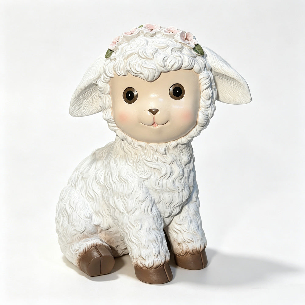 Curly Lamb Resin Figurine, Sweet Little Sheep Sculpture for Desk, Bookshelf and Cozy Home Decor