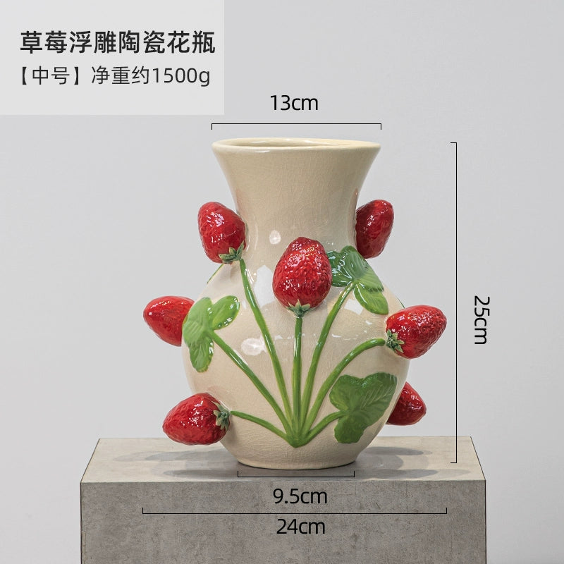 Relief strawberry ceramic vase