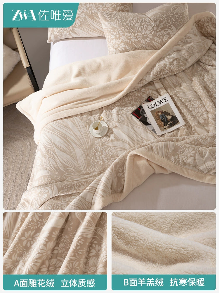 Luxury Carved Milk Velvet Warm Blanket