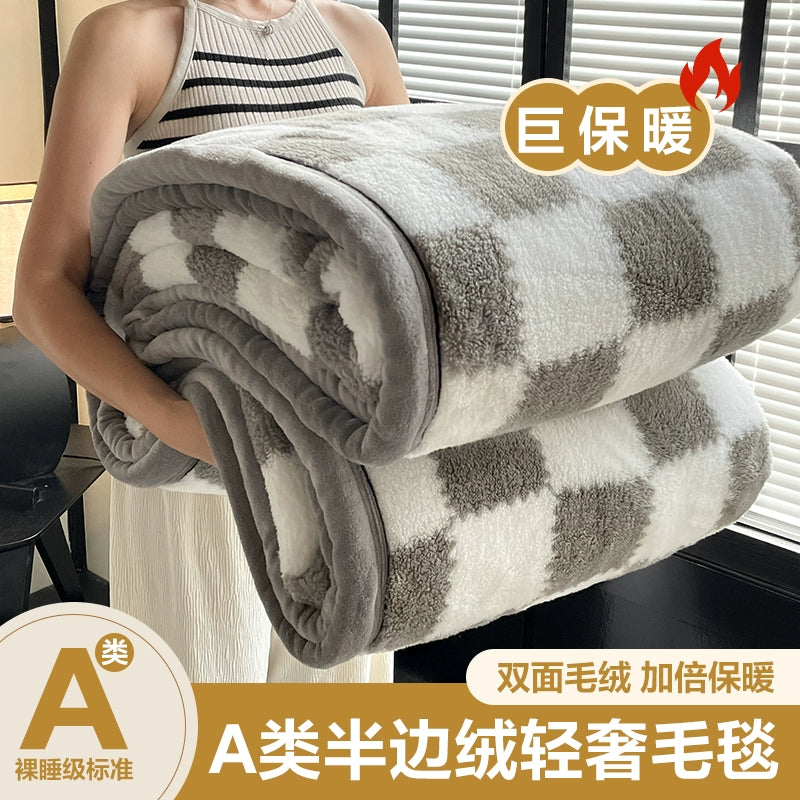 毛毯加厚冬季珊瑚绒盖毯办公室午睡毯沙发毯宿舍保暖半边绒小毯子