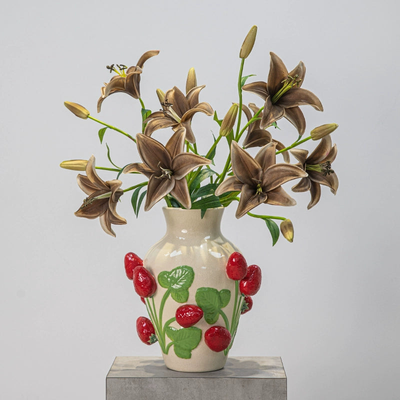 Relief strawberry ceramic vase