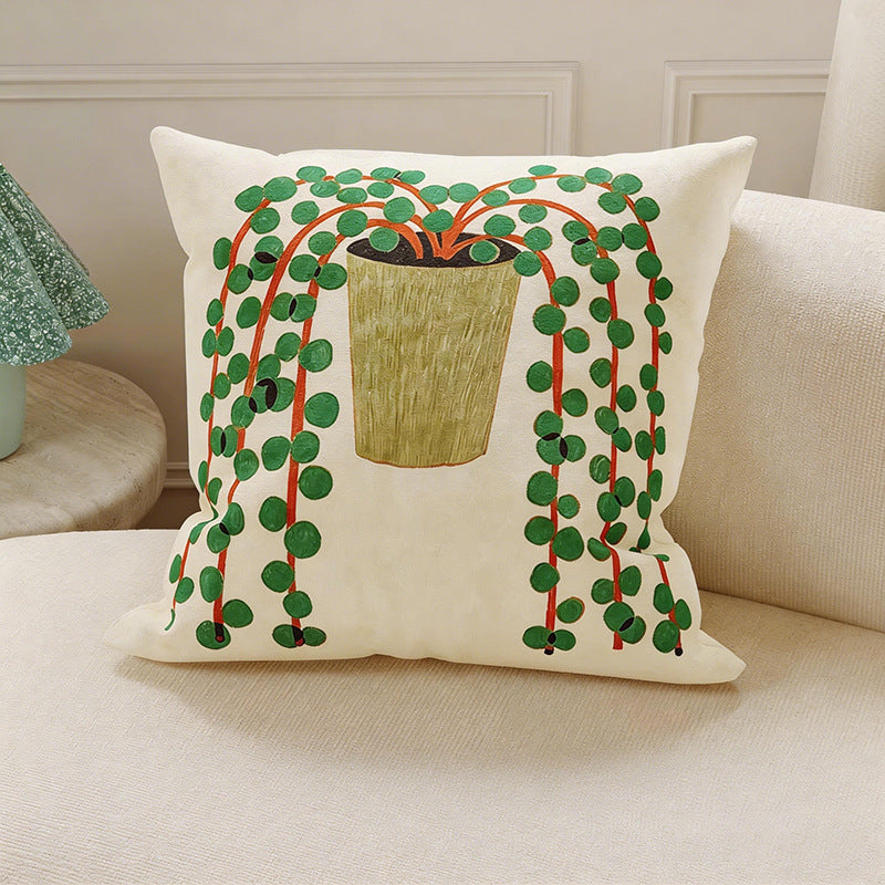 Green Botanical Decorative Pillow Cover, Double-Sided Leaf-Inspired Cushion Case for Sofa, Bedroom and Cozy Home Decor