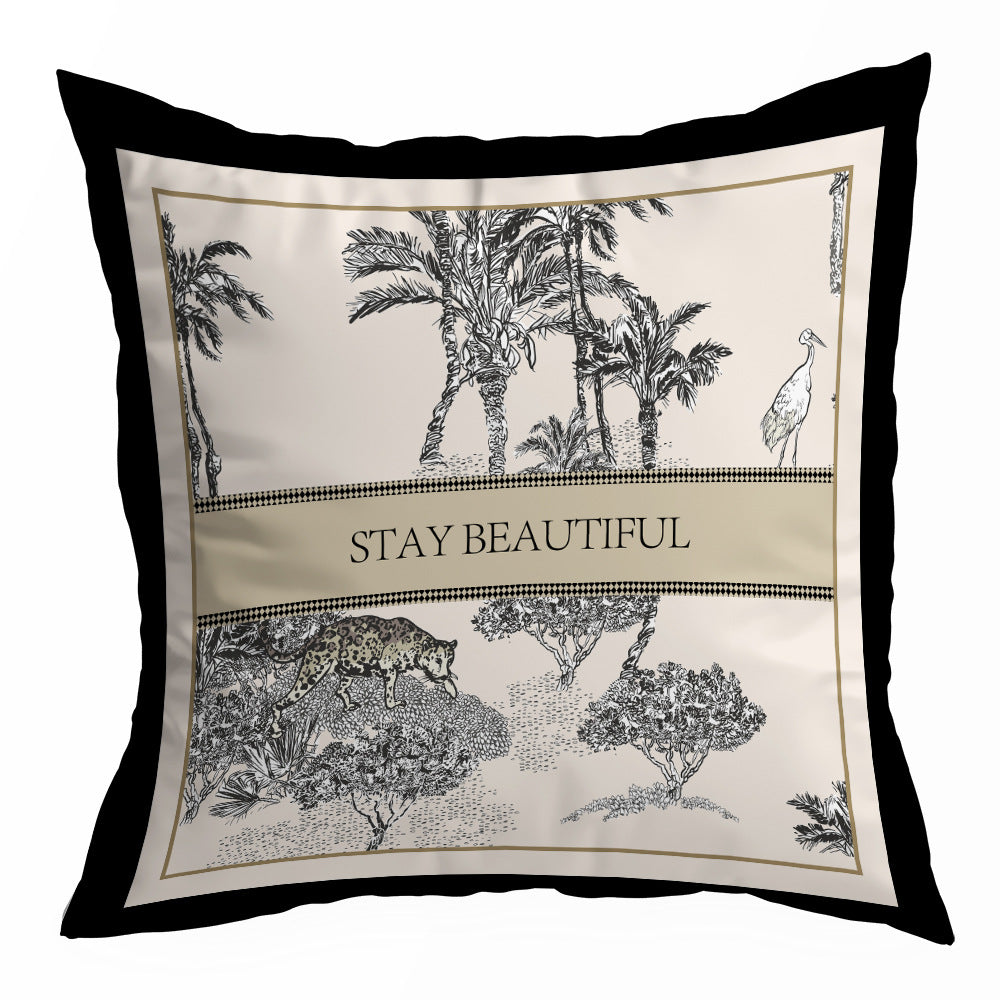 Black and Cream Decorative Pillow Cover, Retro Floral and Geometric Prints, 45 x 45 cm Sofa Cushion Cover