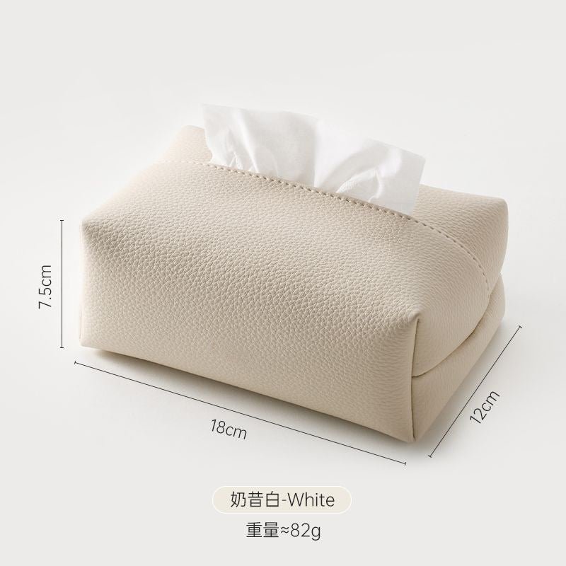 Four Piece Leather Look Tissue Box Cover Set in Cream White Dove Gray Black and Caramel Brown for Living Rooms and Desks