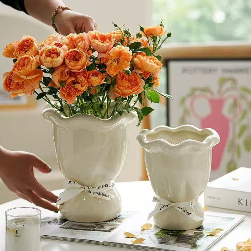 Handblown Cream Soft - Shaped Decorative Vases