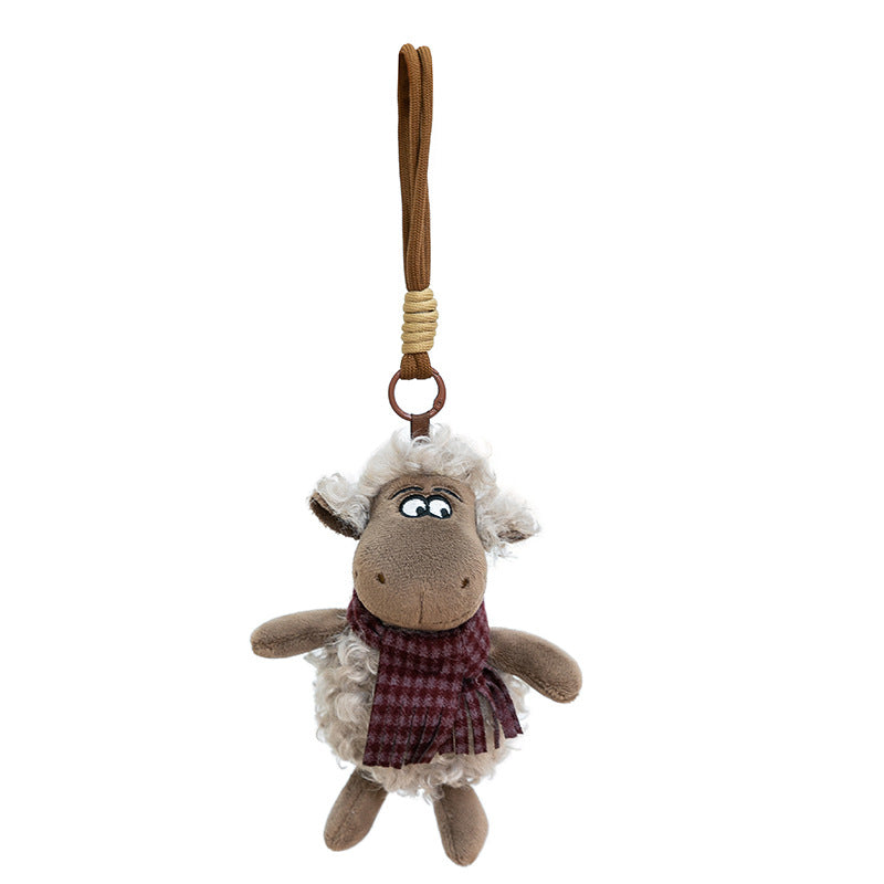 Fluffy Lamb Plush Bag Charm, 13 cm Mini Sheep Keychain with Scarf or Backpack for Handbags, Backpacks and Thoughtful Gifts