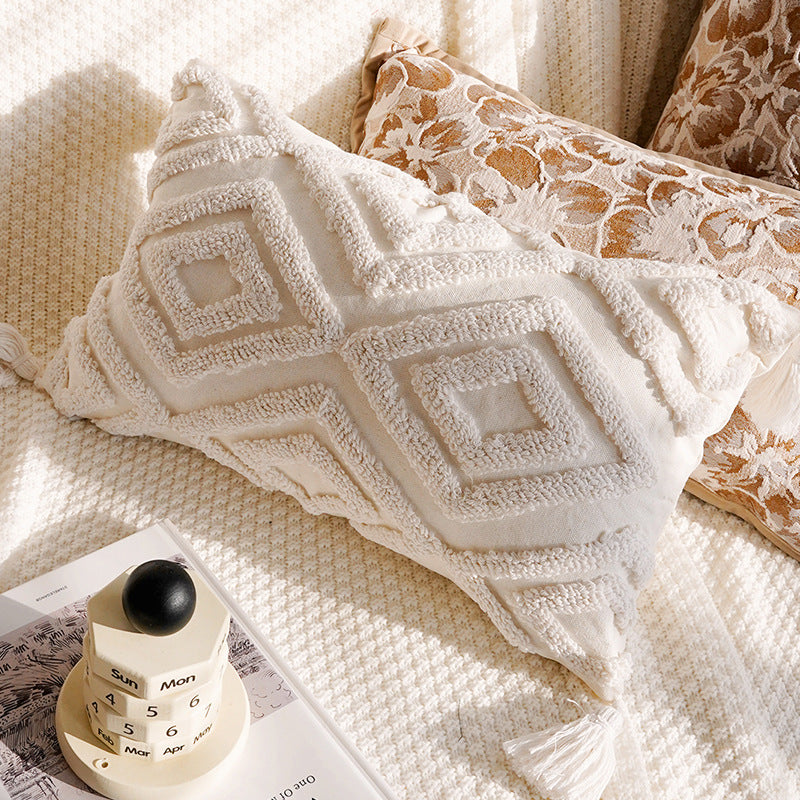 Cream and Cocoa Textured Pillow Covers, Floral, Tassel and Geometric Designs for Cozy Living Rooms and Bedrooms