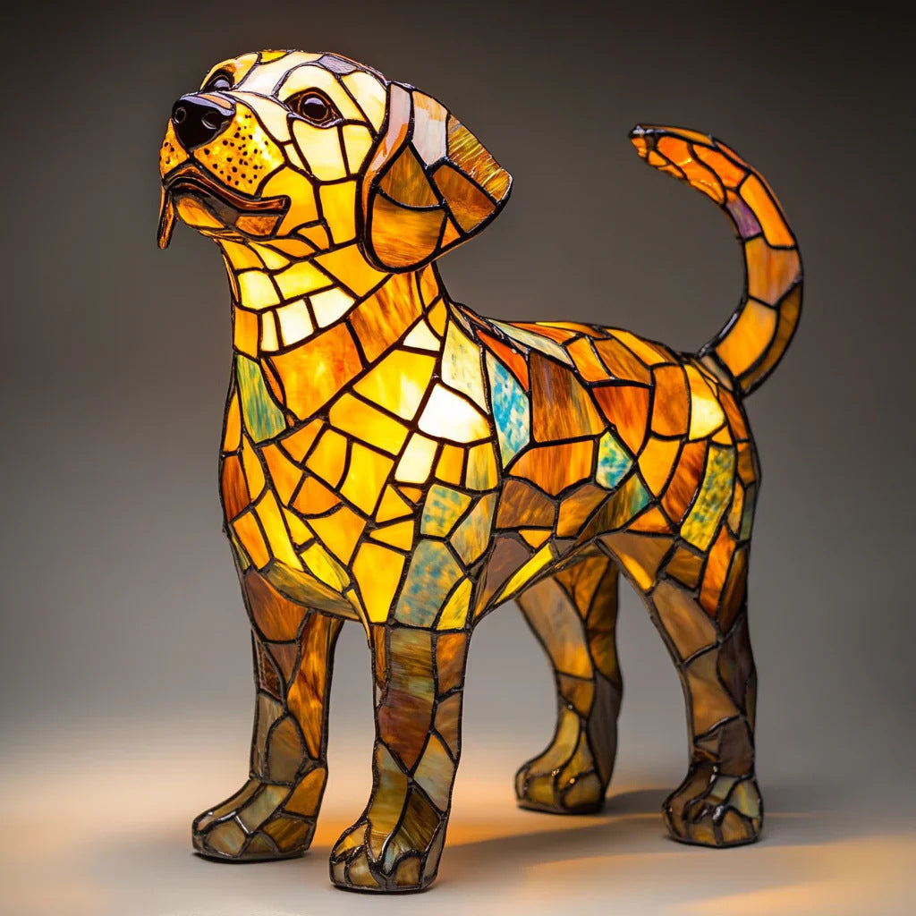 Resin Stained Glass Pet Lamp - Dog/Cat Night Light for Bedroom | Pet Lover Decor | Dachshund/Beagle/Black Cat Table Lamp