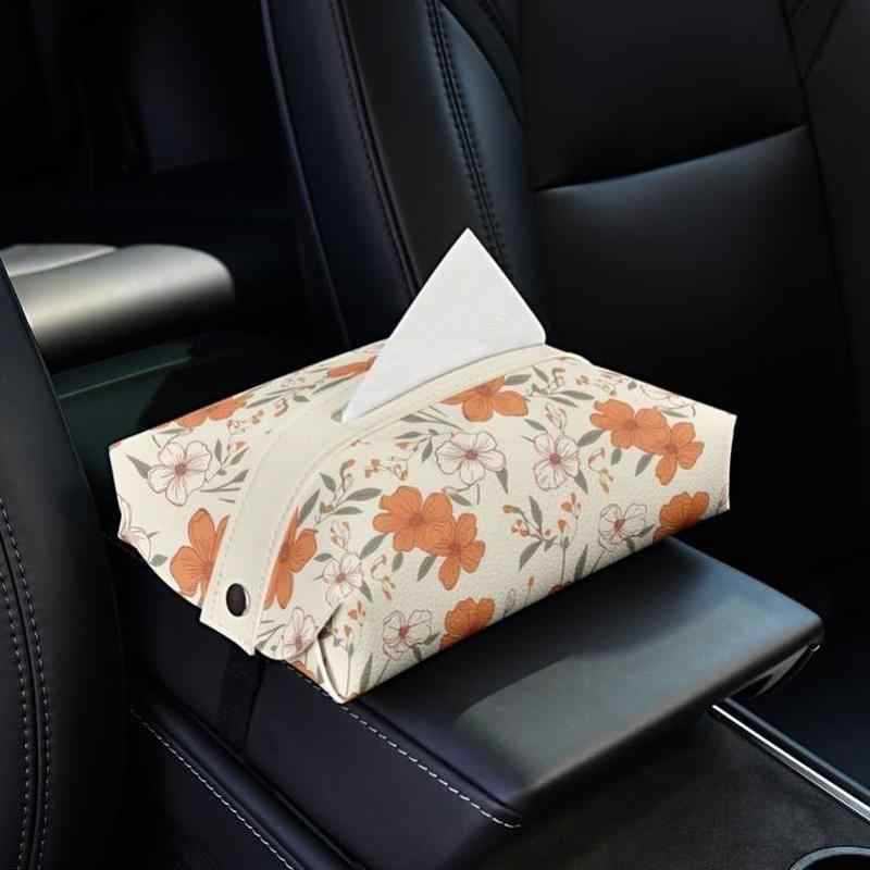 Botanical Car Tissue Box Cover, Floral and Colorful Portable Tissue Holder for Car Seats, Armrests, Desks and Cozy Everyday Spaces