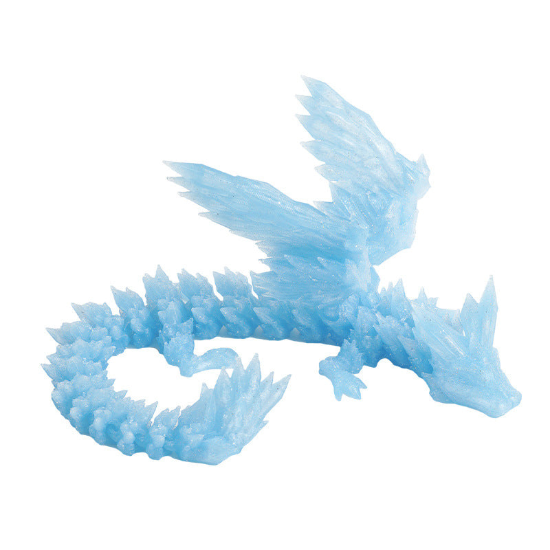 Articulated Crystal Dragon Figurine - 3D Printed Flexible Jointed Dragon Statue, Collectible Decor for Desk, Shelf, or Fantasy Gift