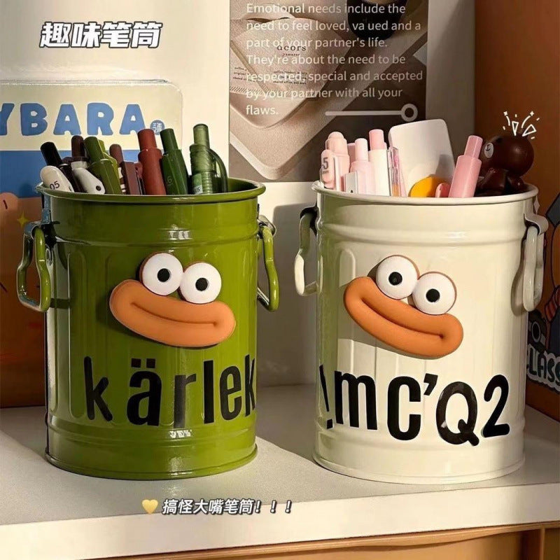 Whimsical Big-Mouth Pen Holder, Playful Desktop Pencil Cup in Cream, Pink or Green for Cozy Workspaces and Gift Giving