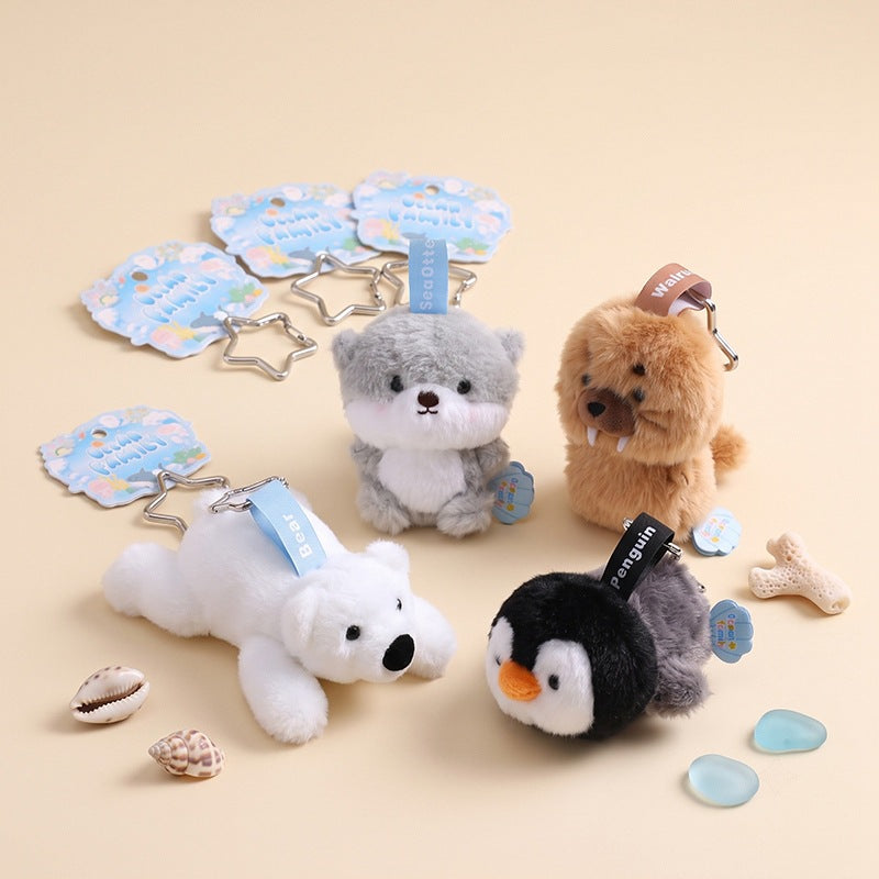 Mini Ocean Animal Plush Bag Charm, 12 cm Sea Creature Keychain in 13 Styles for Backpacks, Handbags and Playful Gifts