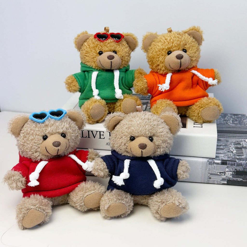 Outfit Teddy Bear Plush Bag Charm, 11 cm Mini Stuffed Bear Keychain in Colorful Sweaters and Shirts