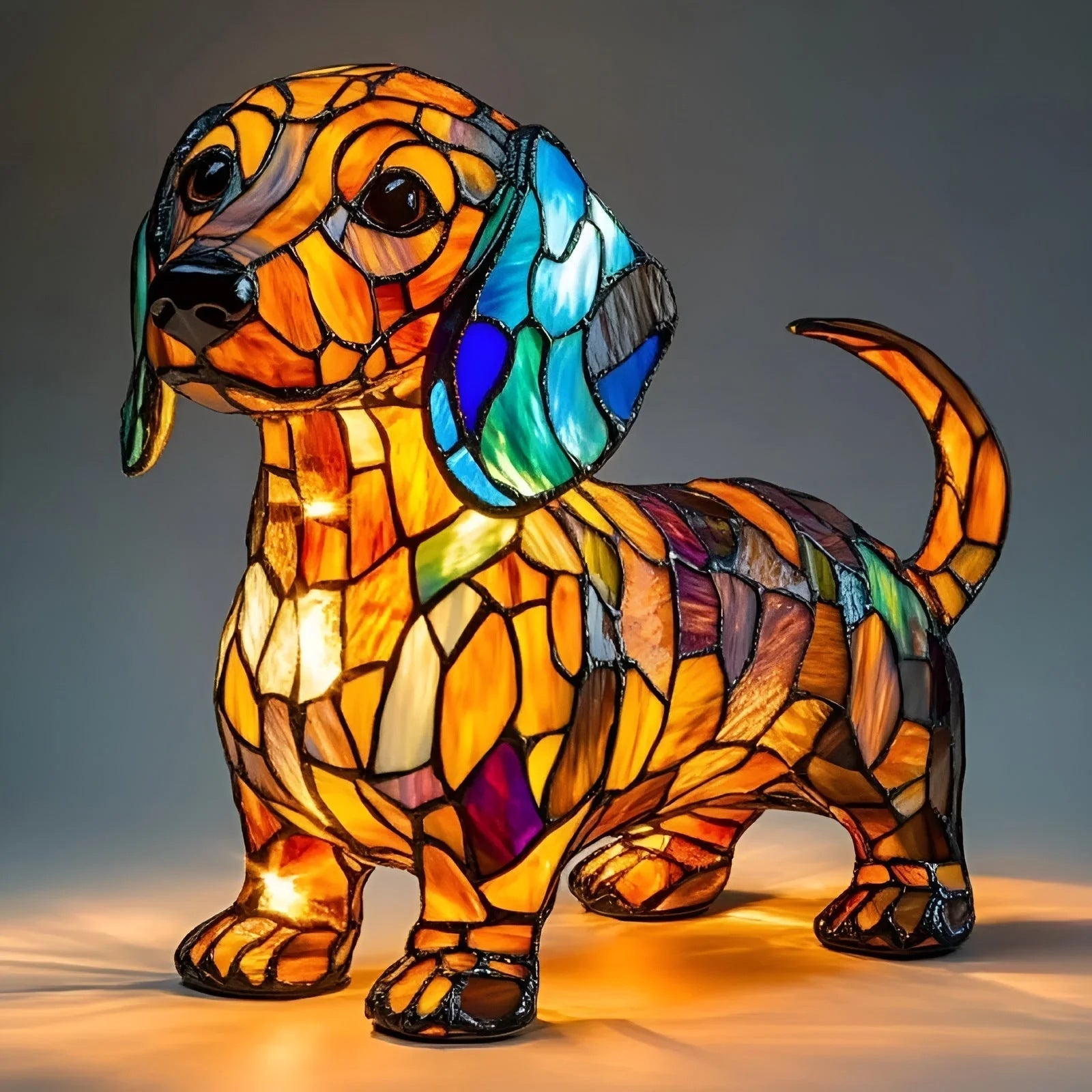 Resin Stained Glass Pet Lamp - Dog/Cat Night Light for Bedroom | Pet Lover Decor | Dachshund/Beagle/Black Cat Table Lamp