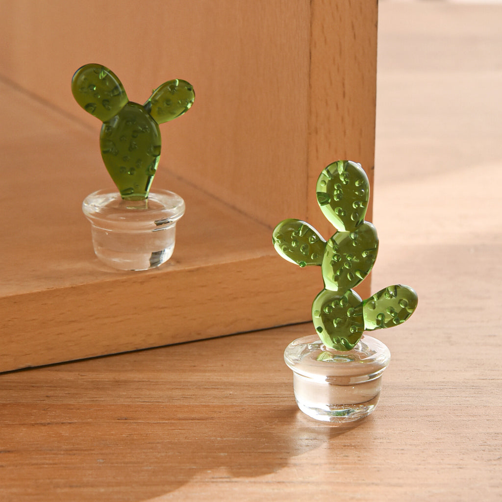 Mini Glass Cactus Figurine, Colorful Botanical Tabletop Accent for Desks, Shelves and Sunny Little Corners