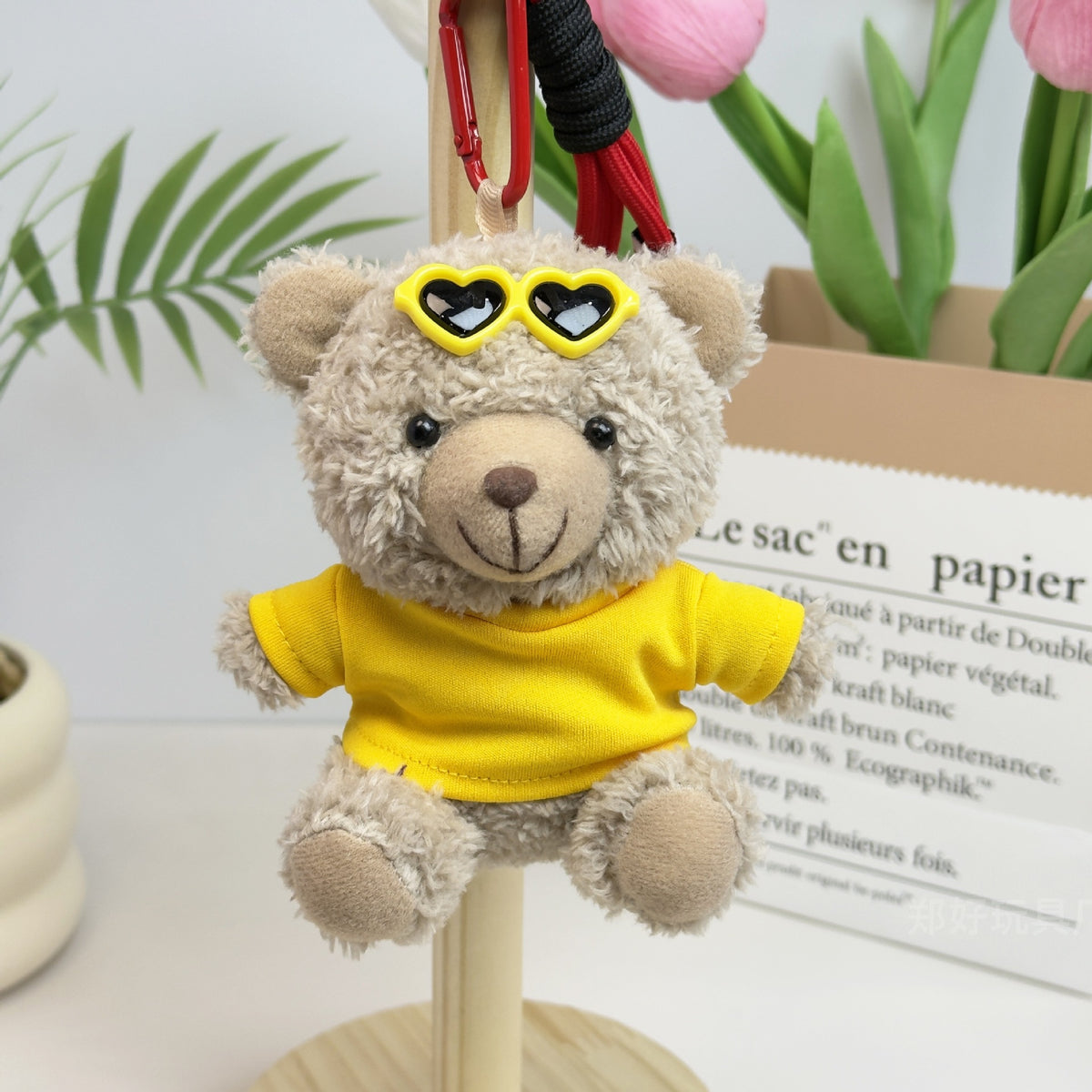 Outfit Teddy Bear Plush Bag Charm, 11 cm Mini Stuffed Bear Keychain in Colorful Sweaters and Shirts