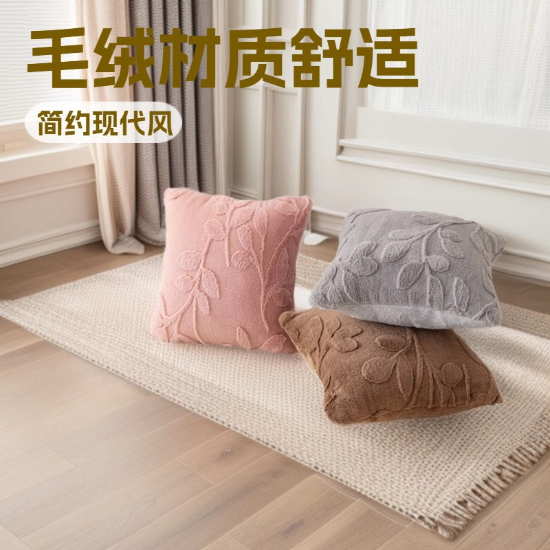 Plush Leaf and Diamond Pillow Cover, 45 x 45 cm Textured Cushion Case in Warm Colors for Cozy Sofas and Bedrooms