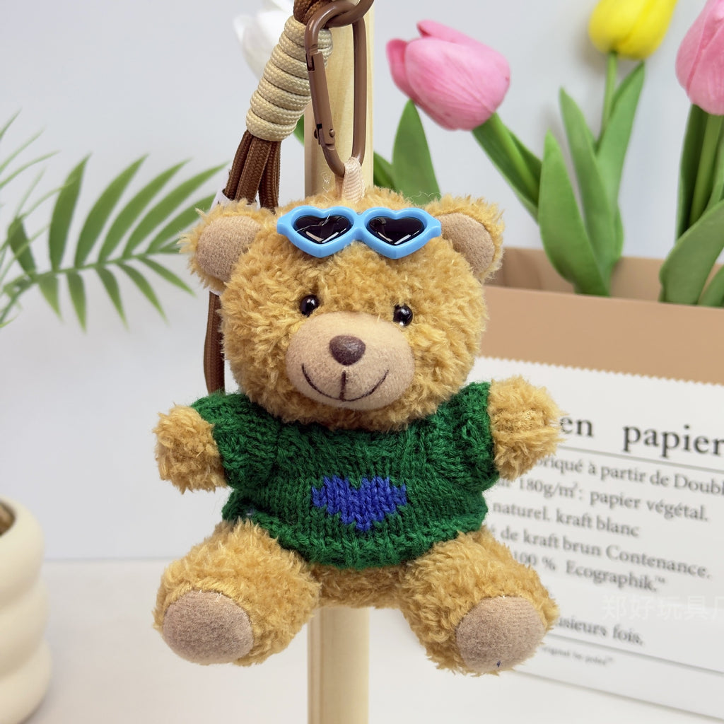 Outfit Teddy Bear Plush Bag Charm, 11 cm Mini Stuffed Bear Keychain in Colorful Sweaters and Shirts