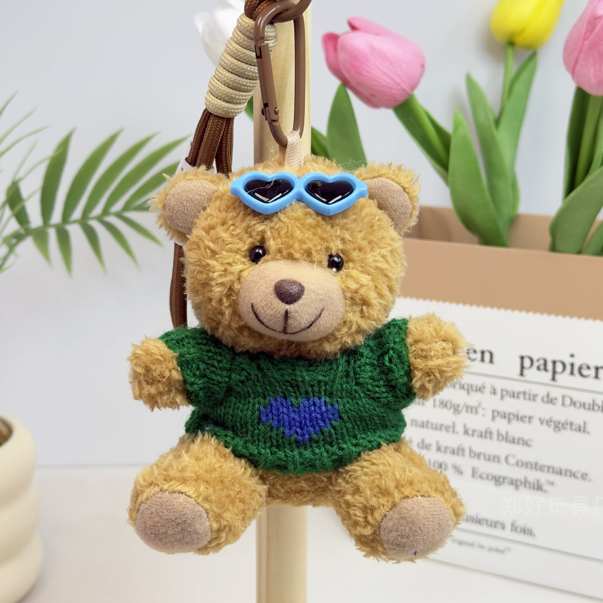 Outfit Teddy Bear Plush Bag Charm, 11 cm Mini Stuffed Bear Keychain in Colorful Sweaters and Shirts