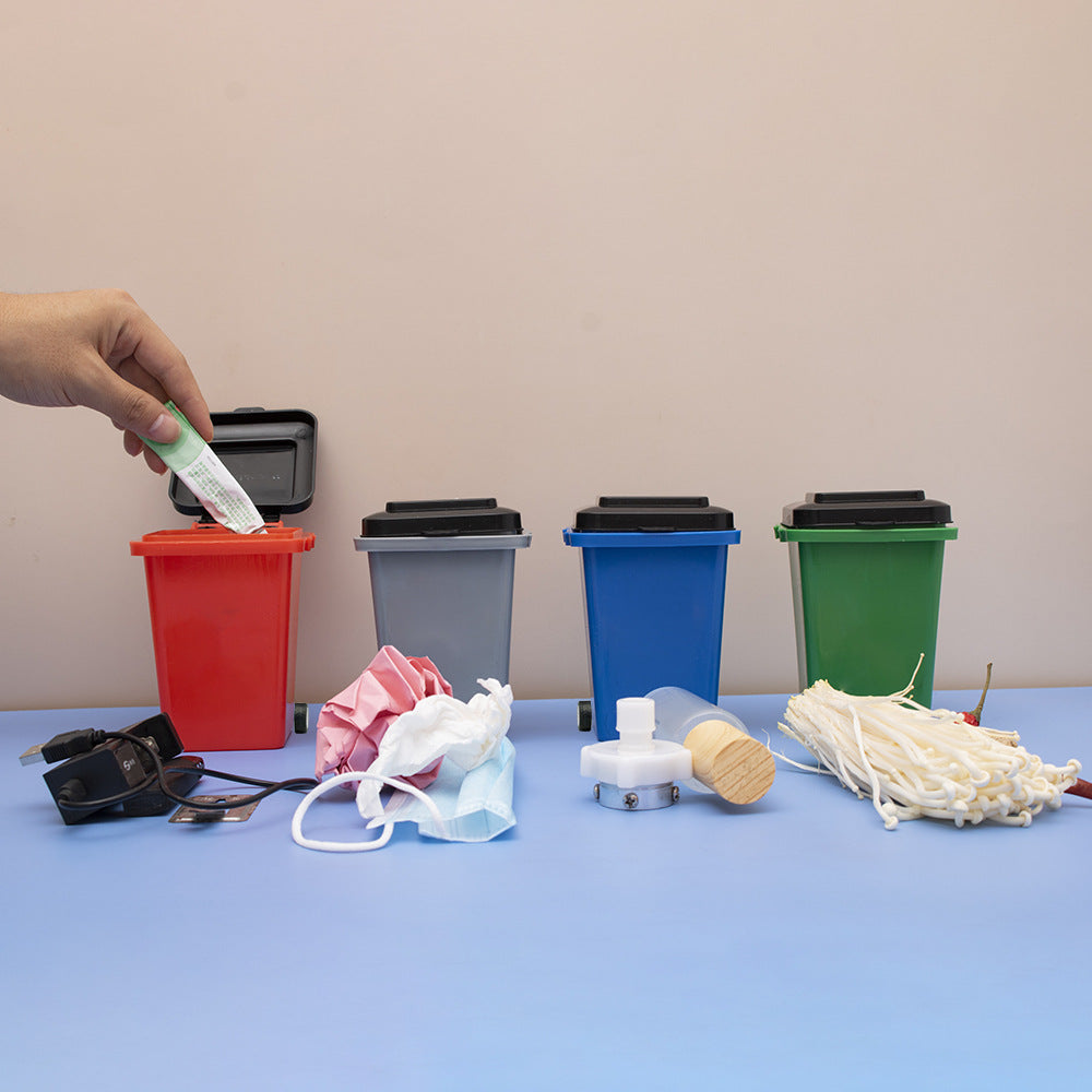 Mini Wheelie Bin Pen Holder with Flip-Top Lid, Playful Desktop Organizer in Blue, Green, Gray or Red for Pens and Small Essentials