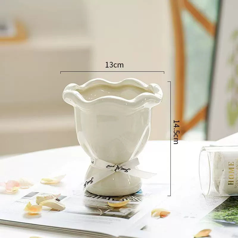 Handblown Cream Soft - Shaped Decorative Vases