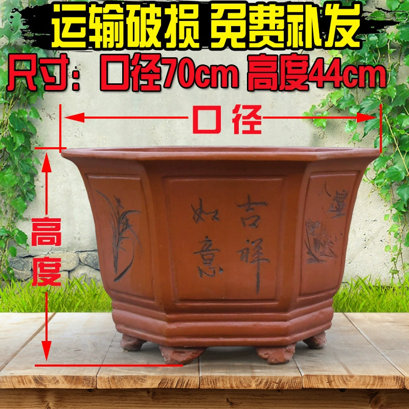 Large Purple Clay Flower Pot, Traditional Chinese Craft, Multi - functional for Flower Planting, Home Decoration & Handicraft Display