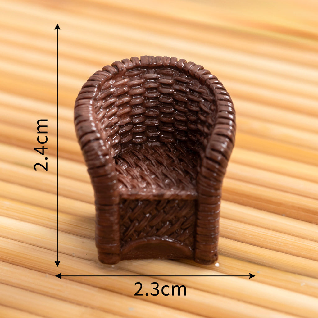 Miniature Bamboo Look Furniture and Baskets, Complete 16 Piece Rustic Diorama Set for Dollhouses, Fairy Gardens and Desk Displays