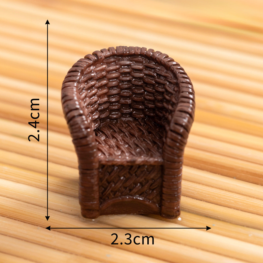 Miniature Bamboo Look Furniture and Baskets, Complete 16 Piece Rustic Diorama Set for Dollhouses, Fairy Gardens and Desk Displays