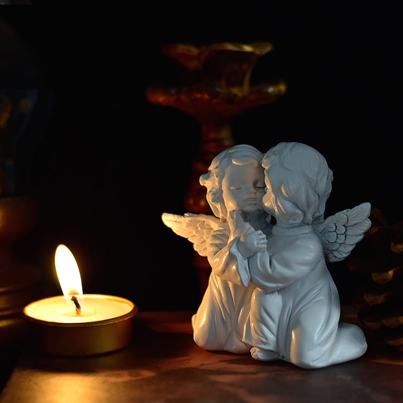 Praying Cherub Angel Figurine, White Vintage-Inspired Desk Sculpture in 16 Poses for Shelves and Thoughtful Gifts