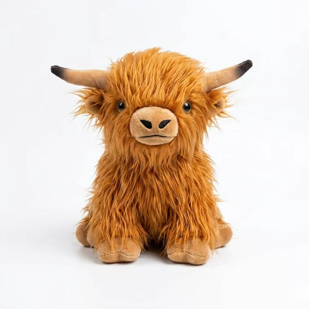 Highland Cow Plush Toy, 25 cm Shaggy Stuffed Animal in Khaki, Black, White or Pink for Cozy Gifts