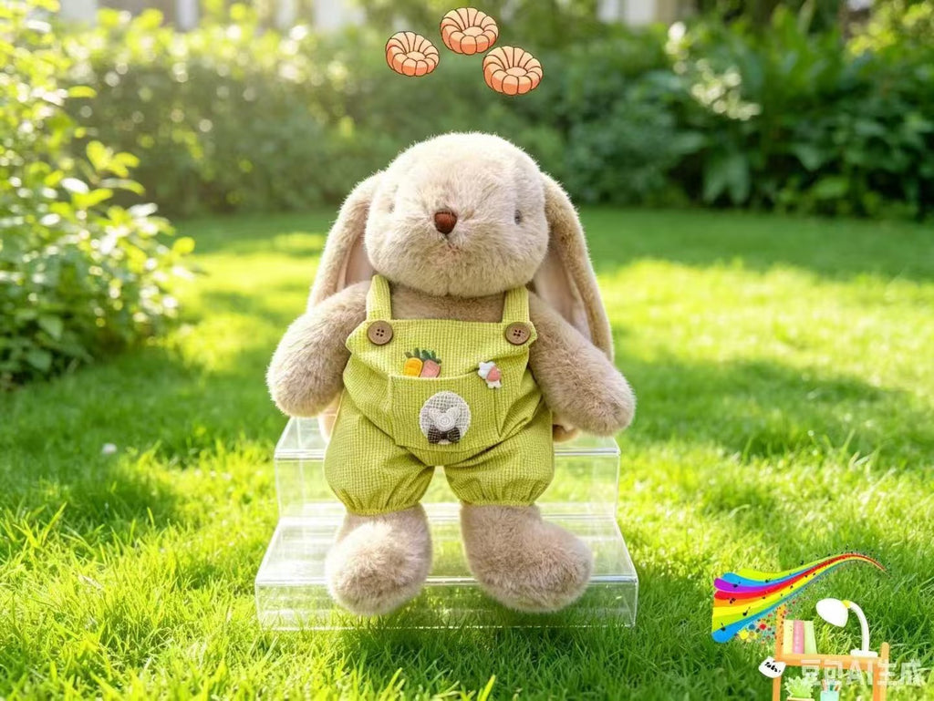 Dress-Up Bunny Plush Toy, 25 or 30 cm Soft Rabbit in Pink Dress, Blue Checks or Playful Overalls for Cozy Gifts