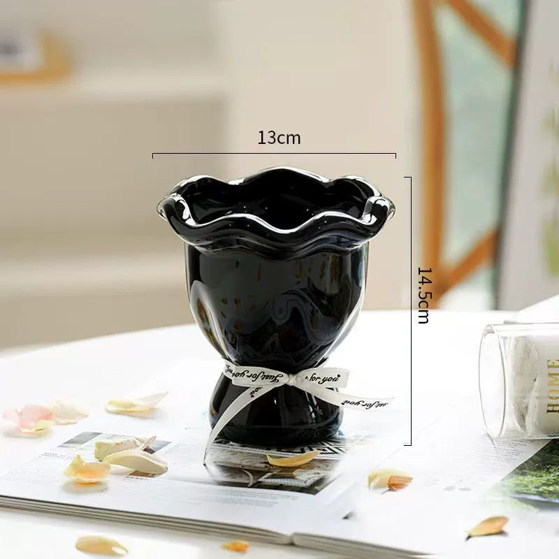 Handblown Cream Soft - Shaped Decorative Vases