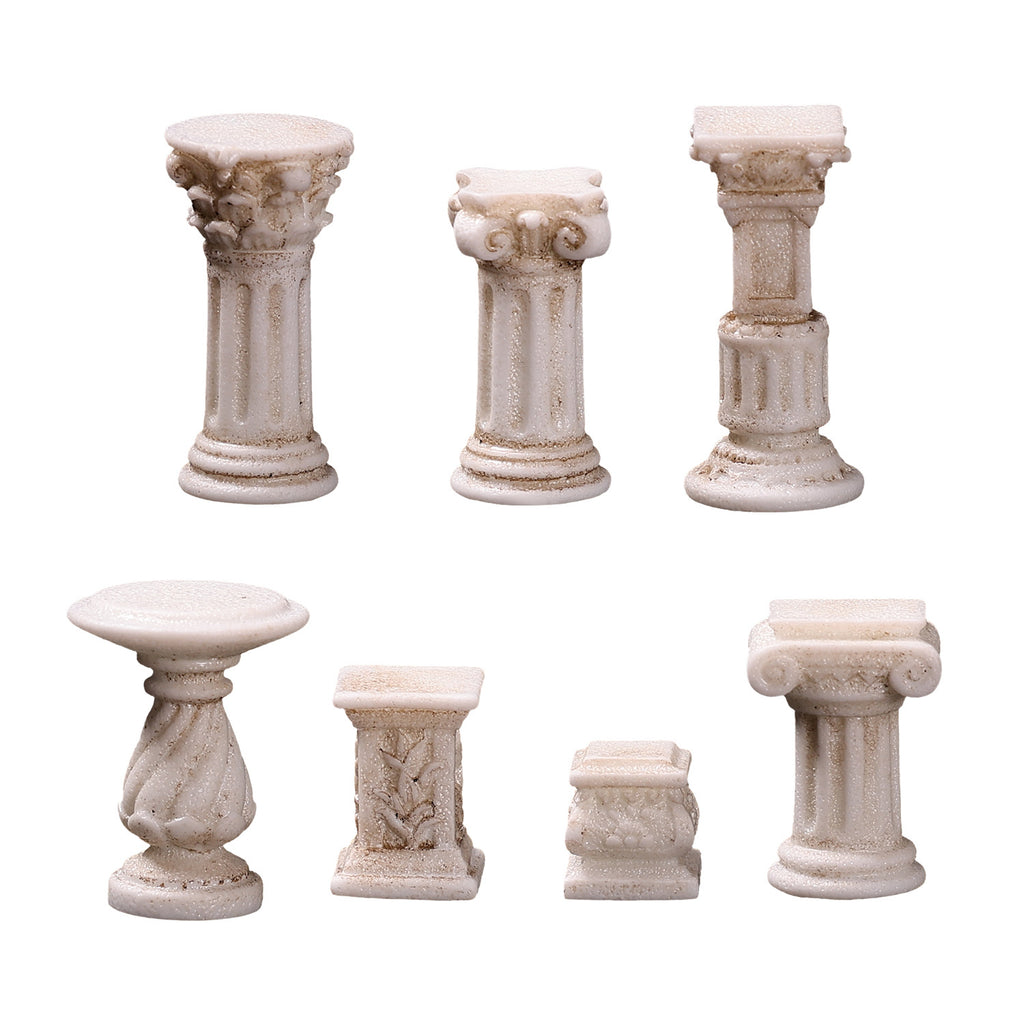Miniature Roman Columns, Complete 7 Piece Architectural Set for Dollhouse Dioramas, Fairy Gardens and Creative Desk Displays
