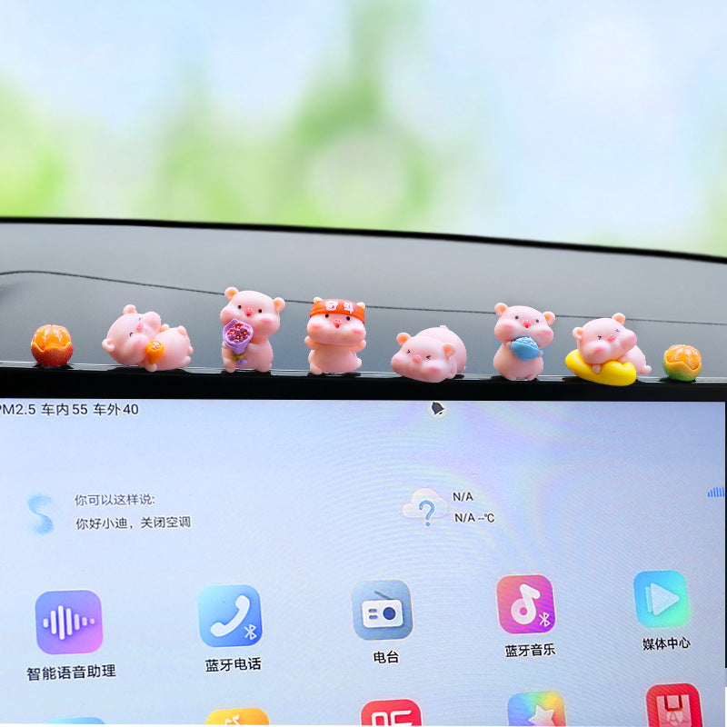 Playful Mini Pig Dashboard Figurines, 8-Piece Good Luck Car Accent Set in Determined or Happy Style for Desks and Gifts