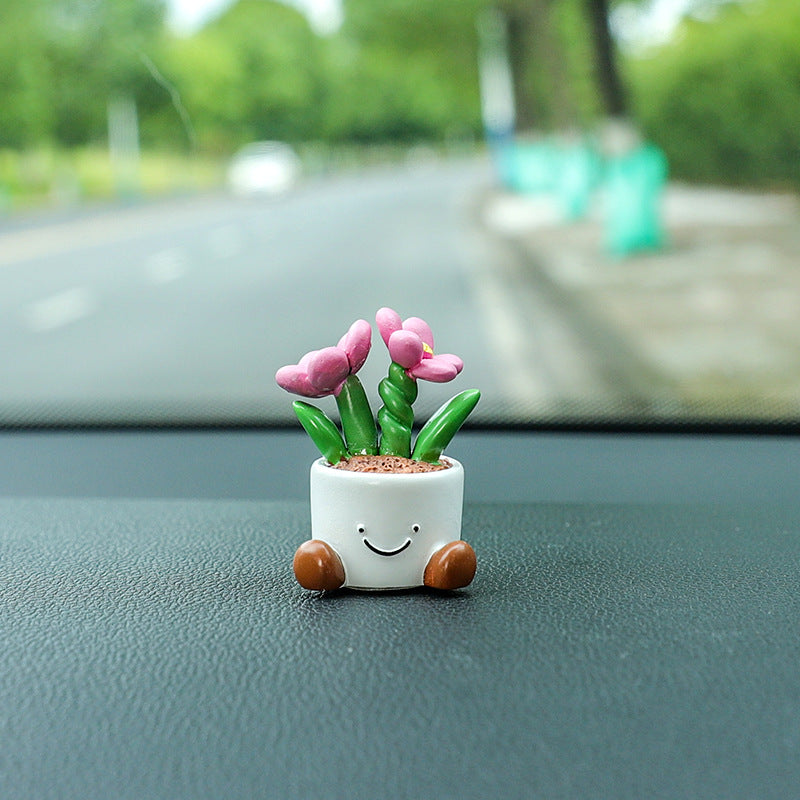 Mini Flower Pot Car Accents, Whimsical Resin Gardenia, Lily of the Valley, Daffodil, Freesia or Heart Planter Figurine for Dashboards and Desks