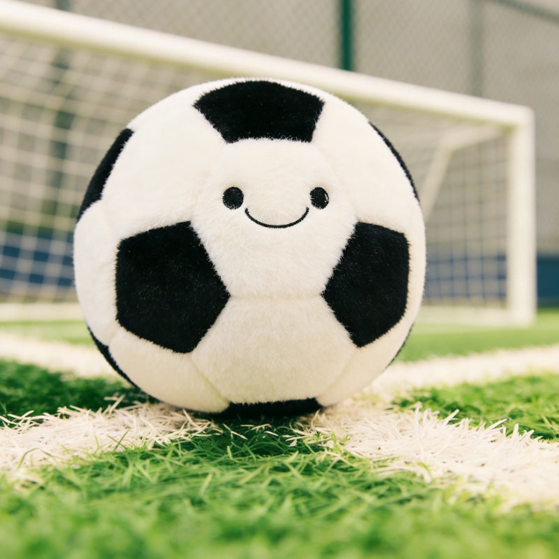 Smiling Soccer Ball Plush Toy, 25 cm Fuzzy Football Cushion in Seven Colors for Sporty Bedrooms, Playful Shelves and Gifts
