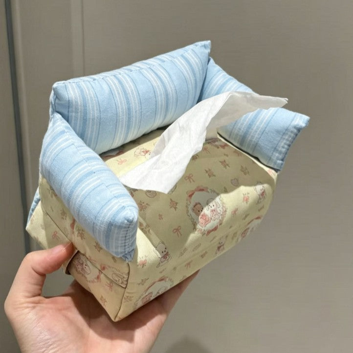 Mini Sofa Tissue Box Cover in Pink or Blue, Soft Floral Tabletop Tissue Holder for Cozy Living Rooms and Bedrooms