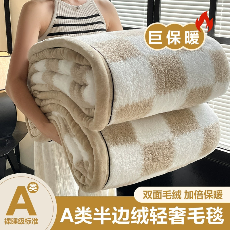 毛毯加厚冬季珊瑚绒盖毯办公室午睡毯沙发毯宿舍保暖半边绒小毯子