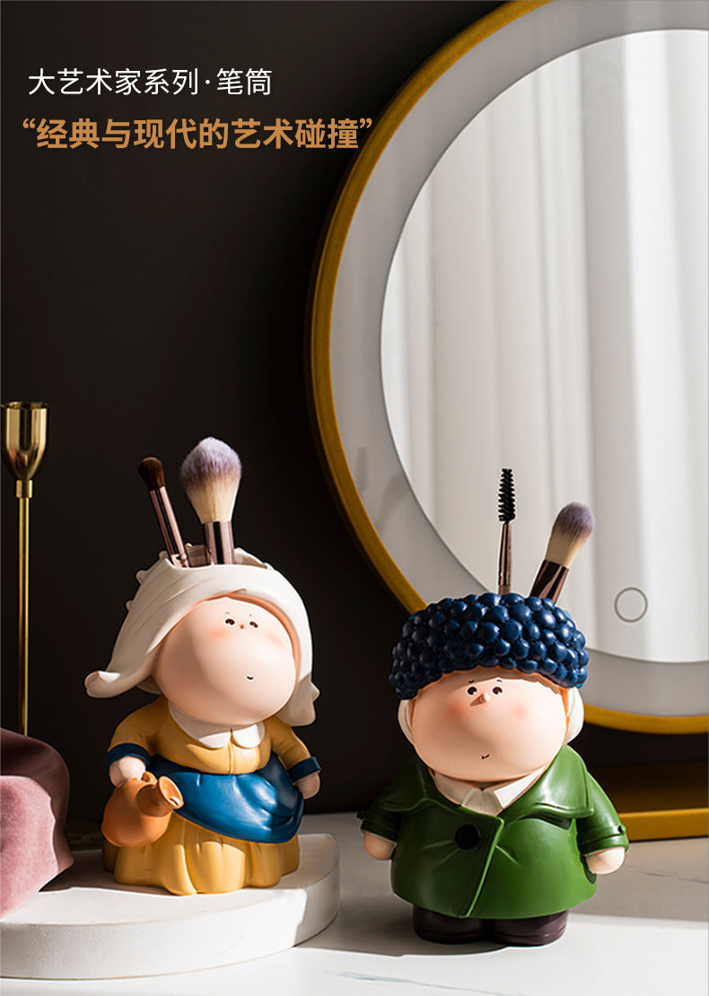 Art-Inspired Character Pen Holder, Playful Portrait Desk Organizer for Brushes, Pens and Creative Corners