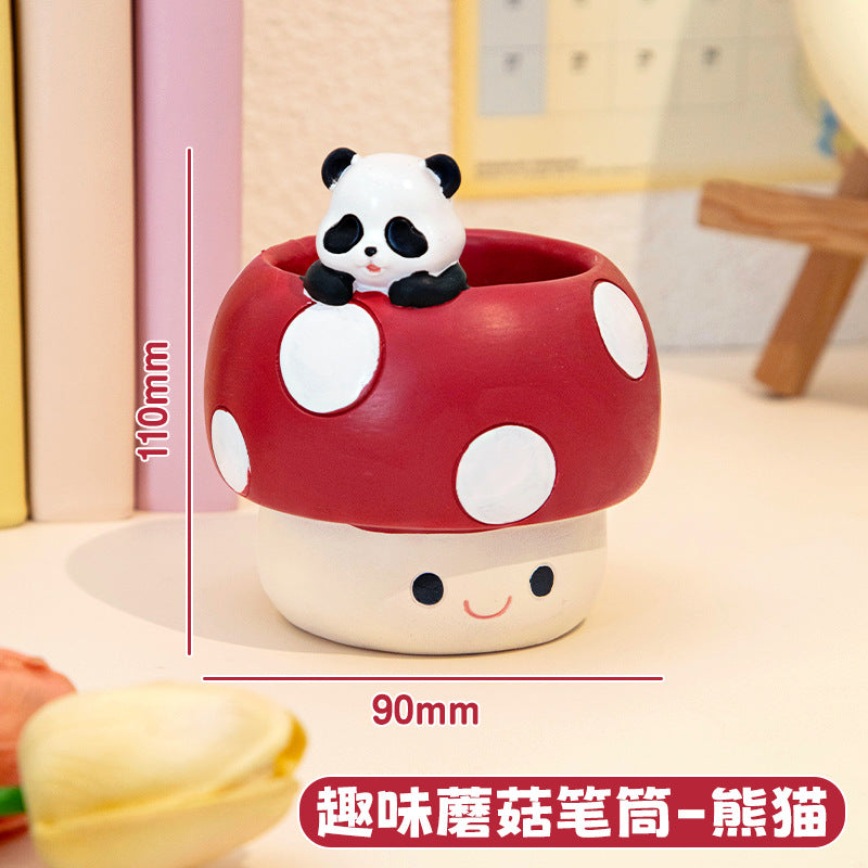 Whimsical Mushroom Pen Holder with Animal Friends, Playful Desktop Pencil Cup for Creative Workspaces, Shelves and Gift Giving