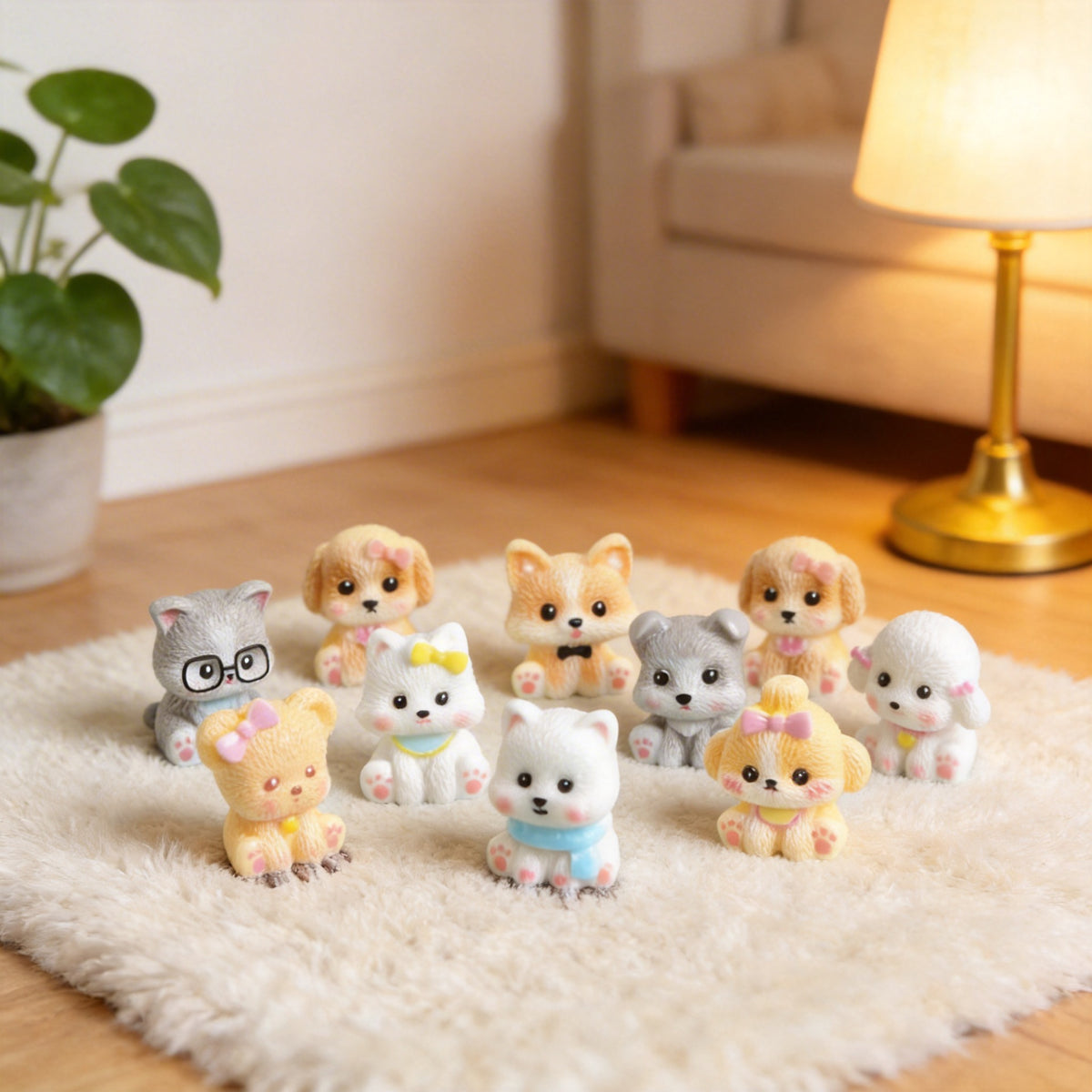 Tiny Dog Miniatures, Complete 10 Piece Puppy Figurine Collection for Desks, Bookshelves, Fairy Gardens and Dog Lover Gifts