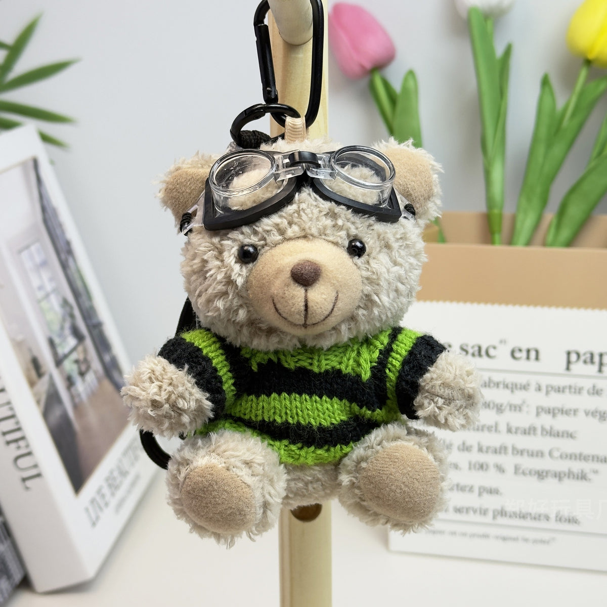 Outfit Teddy Bear Plush Bag Charm, 11 cm Mini Stuffed Bear Keychain in Colorful Sweaters and Shirts