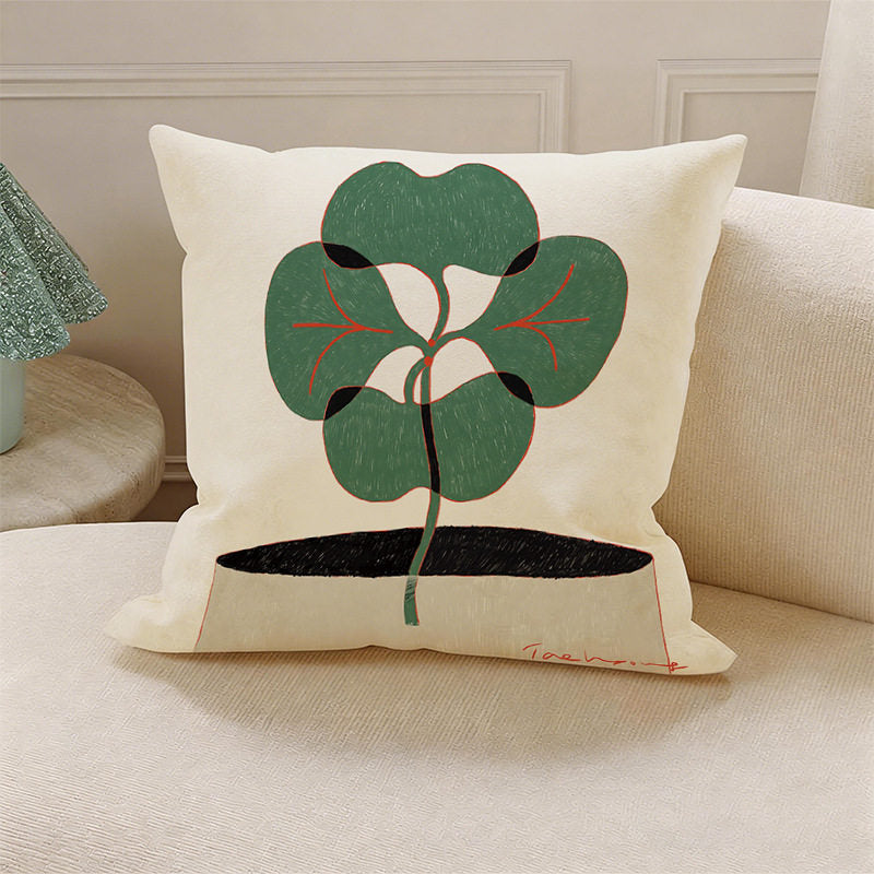 Green Botanical Decorative Pillow Cover, Double-Sided Leaf-Inspired Cushion Case for Sofa, Bedroom and Cozy Home Decor