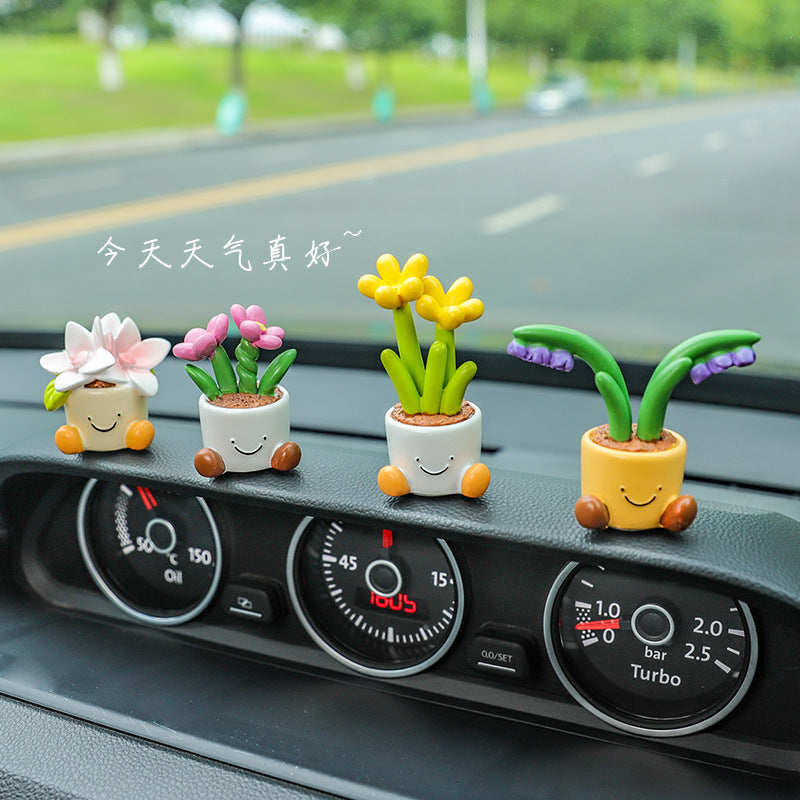 Mini Flower Pot Car Accents, Whimsical Resin Gardenia, Lily of the Valley, Daffodil, Freesia or Heart Planter Figurine for Dashboards and Desks