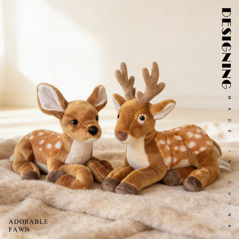 Woodland Deer Plush Toys, 15–30 cm Spotted Fawn and Antlered Buck Stuffed Animals for Cozy Shelves and Nature-Loving Gifts