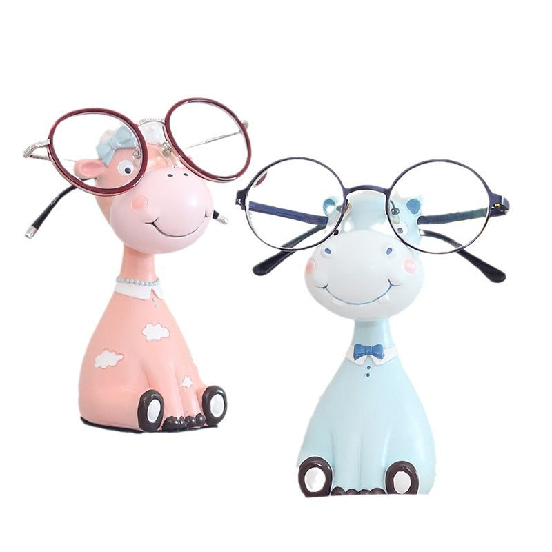 Animal Eyeglass Holder Figurine, Playful Zebra Giraffe Hippo or Sheep Glasses Stand for Desks, Nightstands and Gifts
